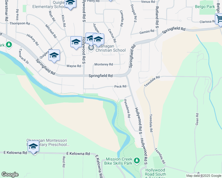 map of restaurants, bars, coffee shops, grocery stores, and more near 455 Burbank Court in Kelowna