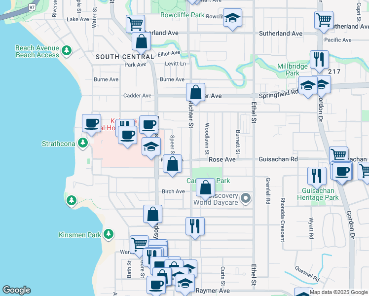 map of restaurants, bars, coffee shops, grocery stores, and more near 2256 Richter Street in Kelowna