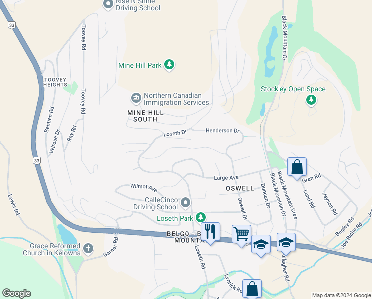 map of restaurants, bars, coffee shops, grocery stores, and more near 1122 Oswell Drive in Kelowna