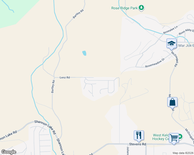 map of restaurants, bars, coffee shops, grocery stores, and more near 6 Lenz Road in West Kelowna