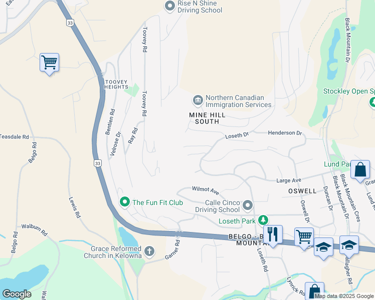 map of restaurants, bars, coffee shops, grocery stores, and more near 1299 Nishi Court in Kelowna