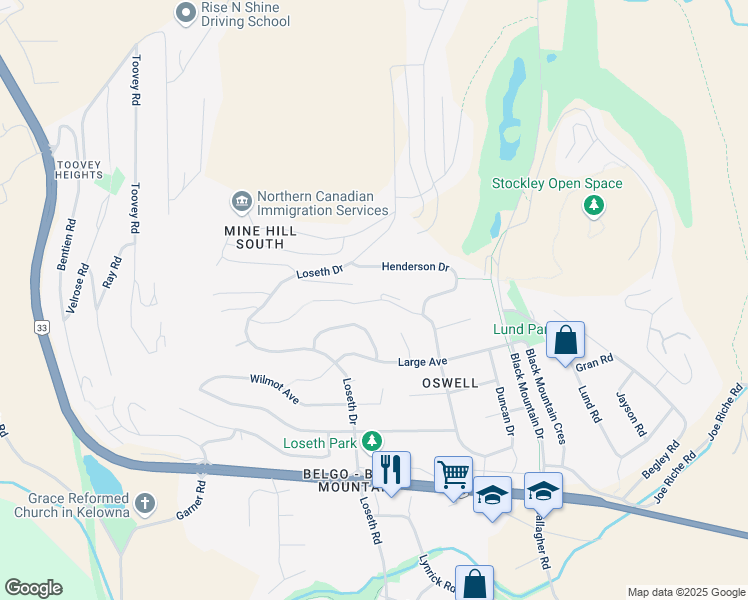 map of restaurants, bars, coffee shops, grocery stores, and more near 1106 Oswell Drive in Kelowna