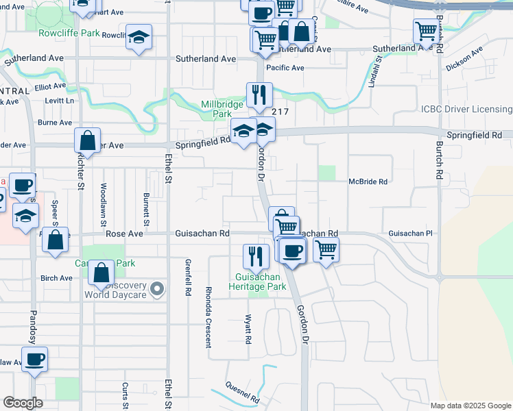 map of restaurants, bars, coffee shops, grocery stores, and more near 2200 Gordon Drive in Kelowna