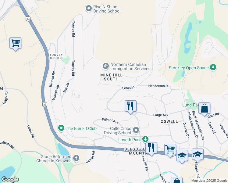 map of restaurants, bars, coffee shops, grocery stores, and more near 1388 Nishi Court in Kelowna