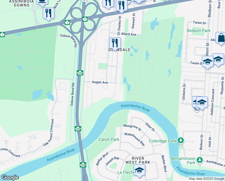 map of restaurants, bars, coffee shops, grocery stores, and more near 330 Saint Charles Street in Winnipeg