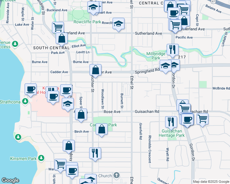 map of restaurants, bars, coffee shops, grocery stores, and more near in Kelowna