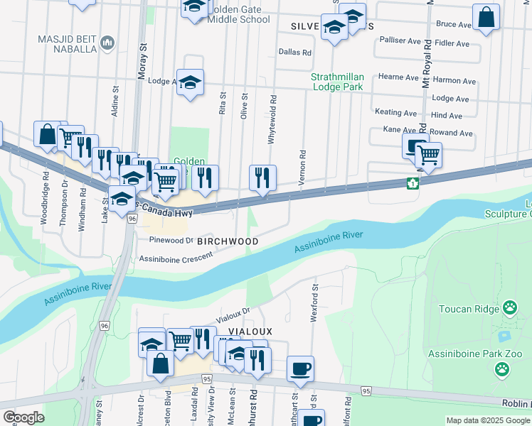 map of restaurants, bars, coffee shops, grocery stores, and more near 2440 Portage Avenue in Winnipeg
