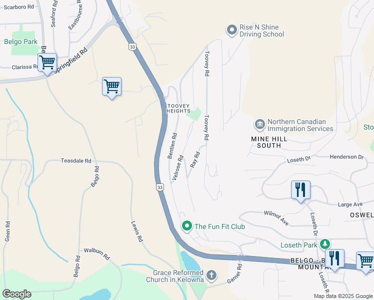 map of restaurants, bars, coffee shops, grocery stores, and more near 1129 James Hockey Place in Kelowna