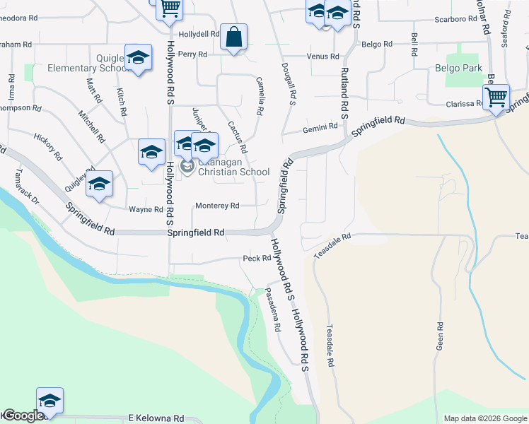 map of restaurants, bars, coffee shops, grocery stores, and more near 1115 Cactus Road in Kelowna