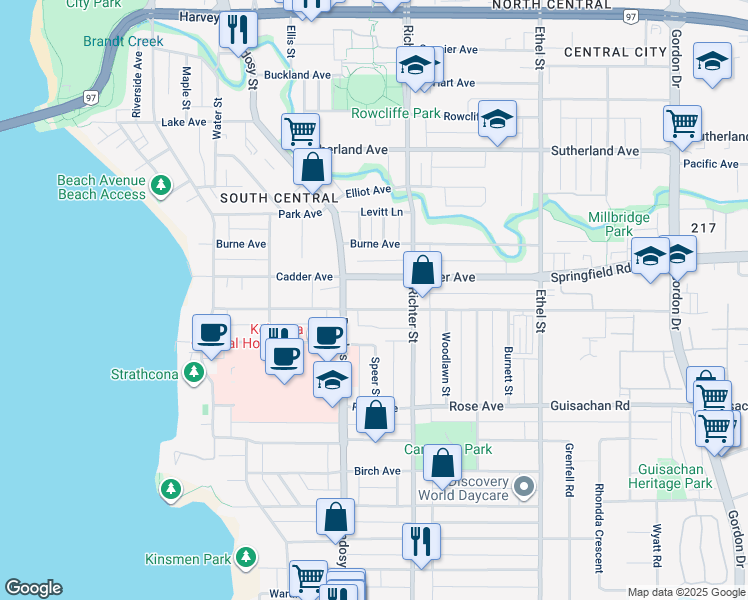 map of restaurants, bars, coffee shops, grocery stores, and more near 592 Glenwood Avenue in Kelowna