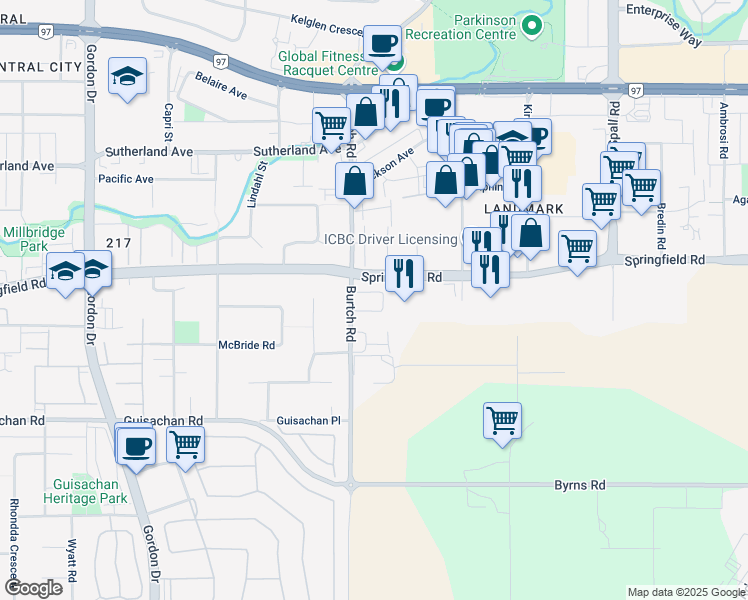 map of restaurants, bars, coffee shops, grocery stores, and more near in Kelowna