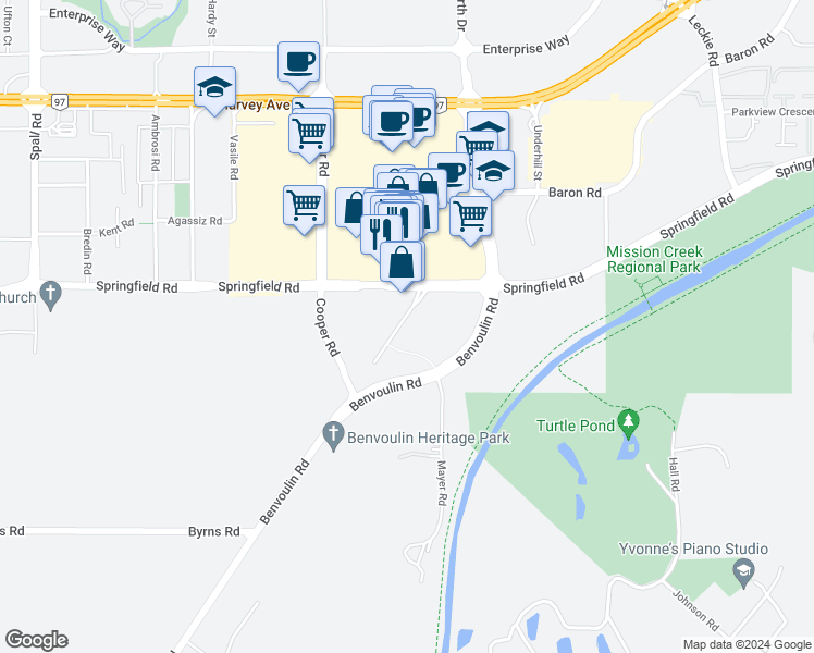 map of restaurants, bars, coffee shops, grocery stores, and more near 2065 Benvoulin Court in Kelowna