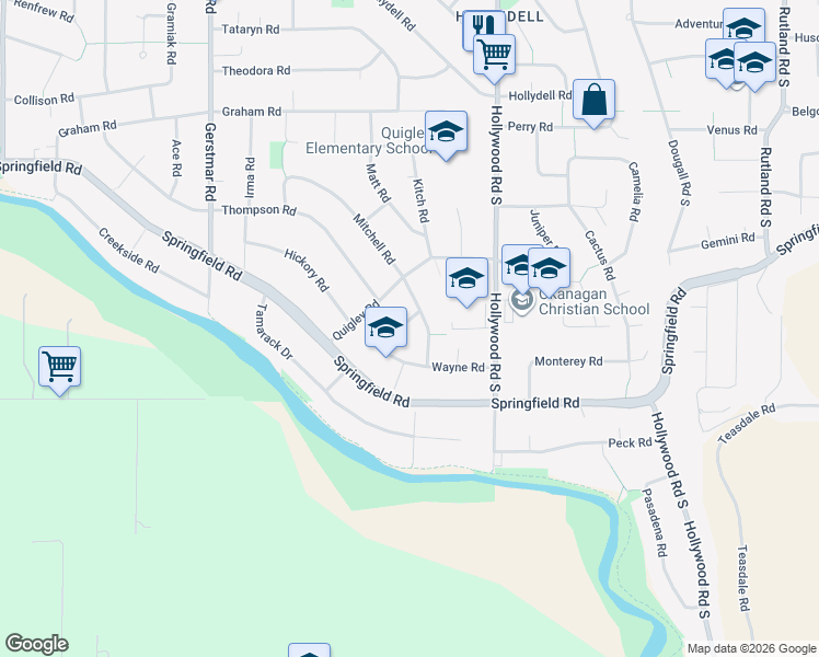 map of restaurants, bars, coffee shops, grocery stores, and more near 880 Wayne Road in Kelowna
