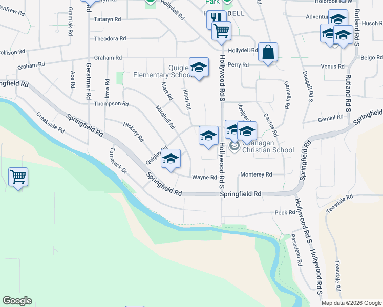 map of restaurants, bars, coffee shops, grocery stores, and more near 880 Wayne Road in Kelowna