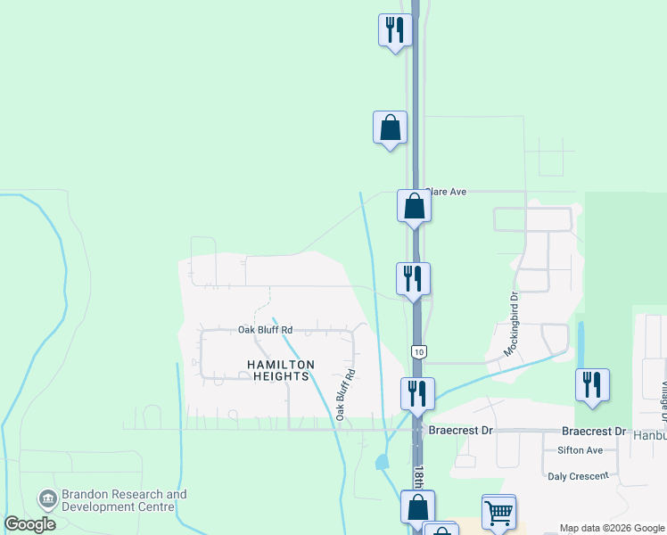 map of restaurants, bars, coffee shops, grocery stores, and more near 5 Outback Drive in Brandon