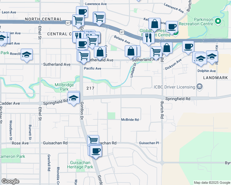 map of restaurants, bars, coffee shops, grocery stores, and more near 1260 Brookside Avenue in Kelowna