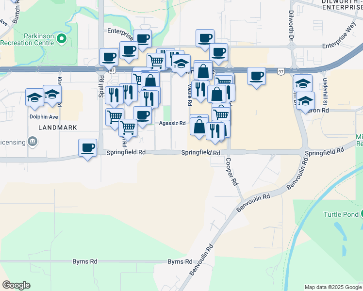 map of restaurants, bars, coffee shops, grocery stores, and more near 1935 Barlee Road in Kelowna
