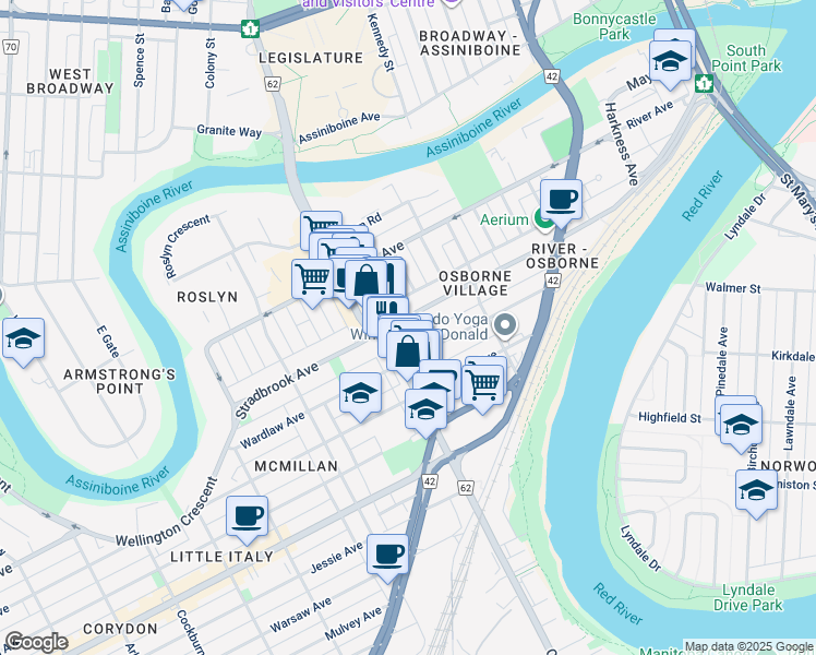 map of restaurants, bars, coffee shops, grocery stores, and more near 430 Stradbrook Avenue in Winnipeg