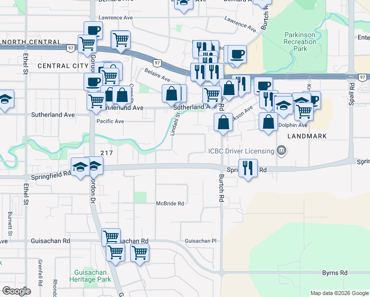 map of restaurants, bars, coffee shops, grocery stores, and more near 1410 Inkar Road in Kelowna