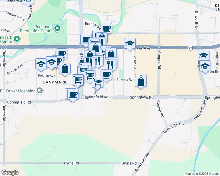 map of restaurants, bars, coffee shops, grocery stores, and more near 1946 Ambrosi Road in Kelowna