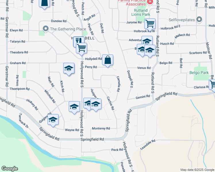 map of restaurants, bars, coffee shops, grocery stores, and more near 810 White Court in Kelowna