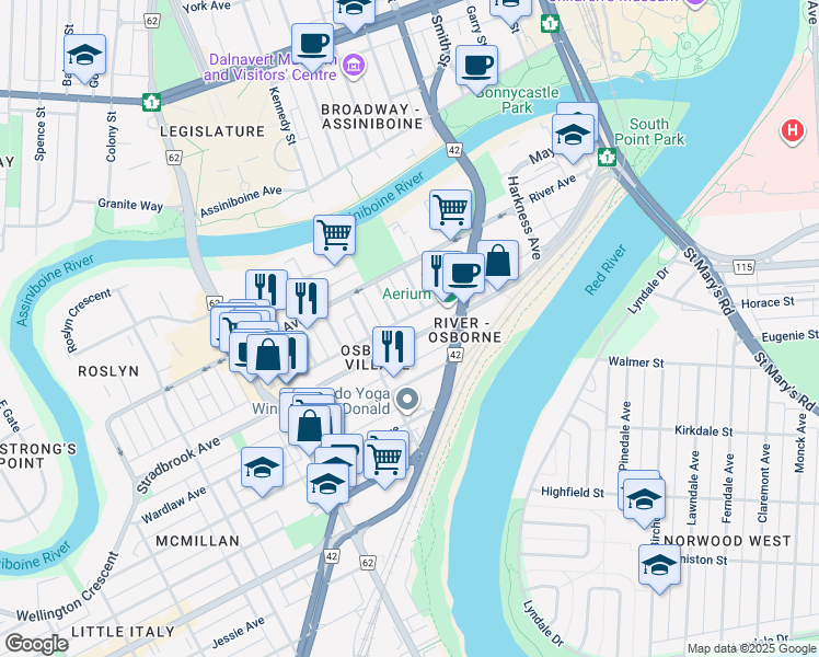 map of restaurants, bars, coffee shops, grocery stores, and more near 311 Stradbrook Avenue in Winnipeg