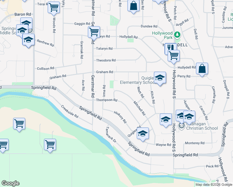 map of restaurants, bars, coffee shops, grocery stores, and more near 700 Mitchell Road in Kelowna