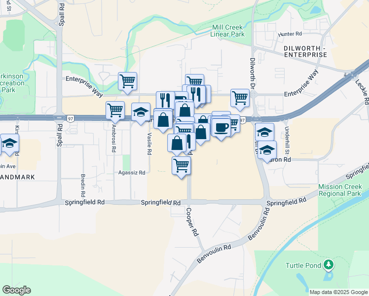 map of restaurants, bars, coffee shops, grocery stores, and more near 1860 Cooper Road in Kelowna