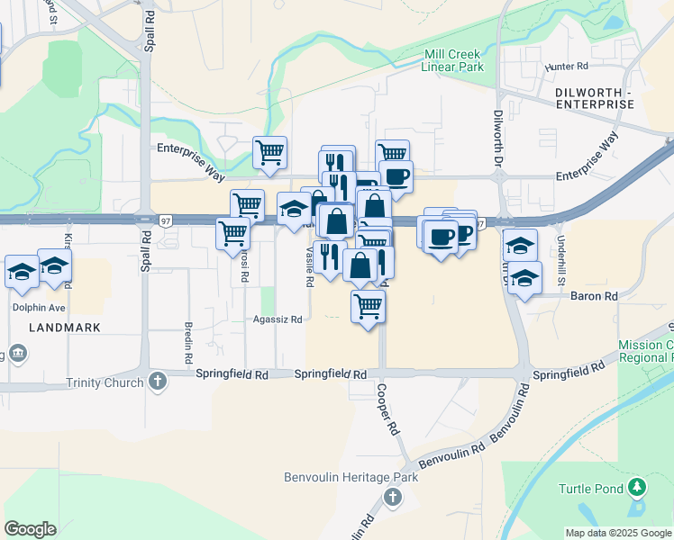 map of restaurants, bars, coffee shops, grocery stores, and more near 1876 Cooper Road in Kelowna
