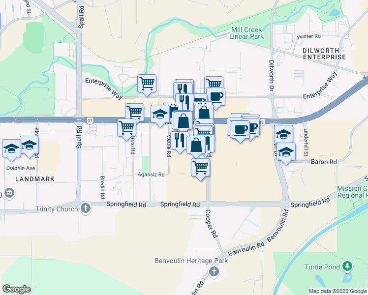 map of restaurants, bars, coffee shops, grocery stores, and more near 1876 Cooper Road in Kelowna