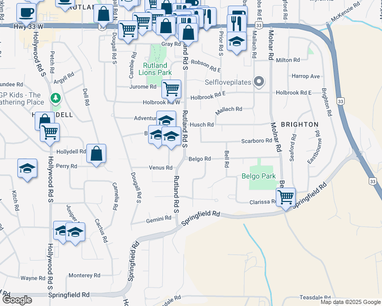 map of restaurants, bars, coffee shops, grocery stores, and more near 565 Rutland Road South in Kelowna