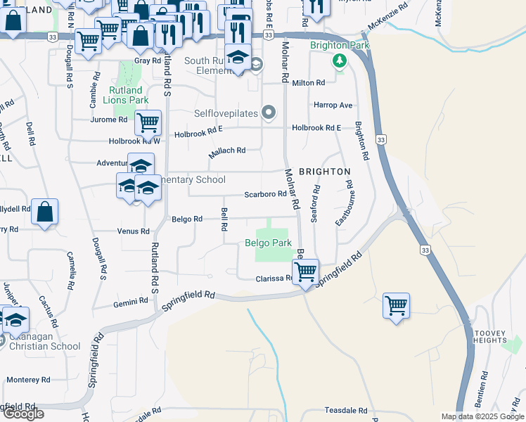 map of restaurants, bars, coffee shops, grocery stores, and more near 870 Belgo Road in Kelowna