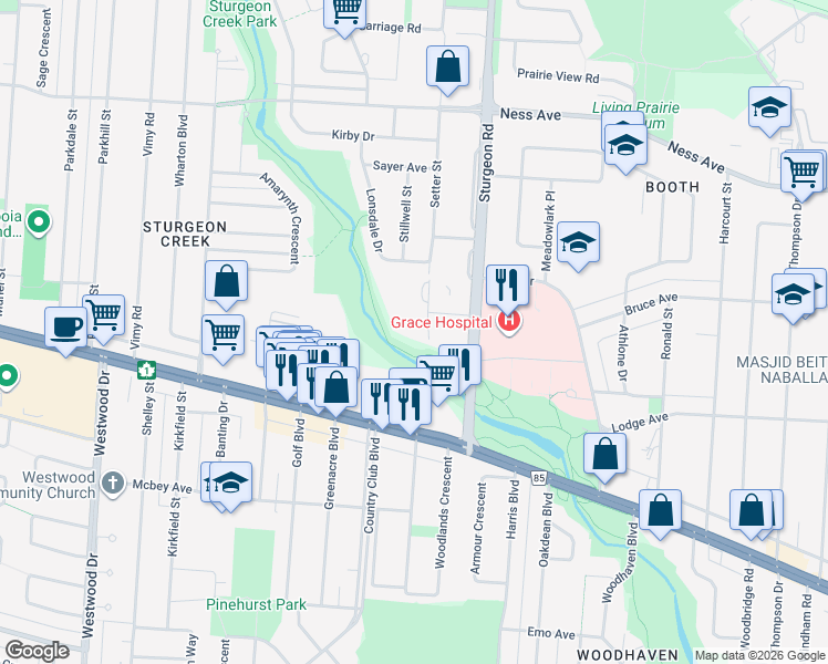 map of restaurants, bars, coffee shops, grocery stores, and more near 600 Setter Street in Winnipeg