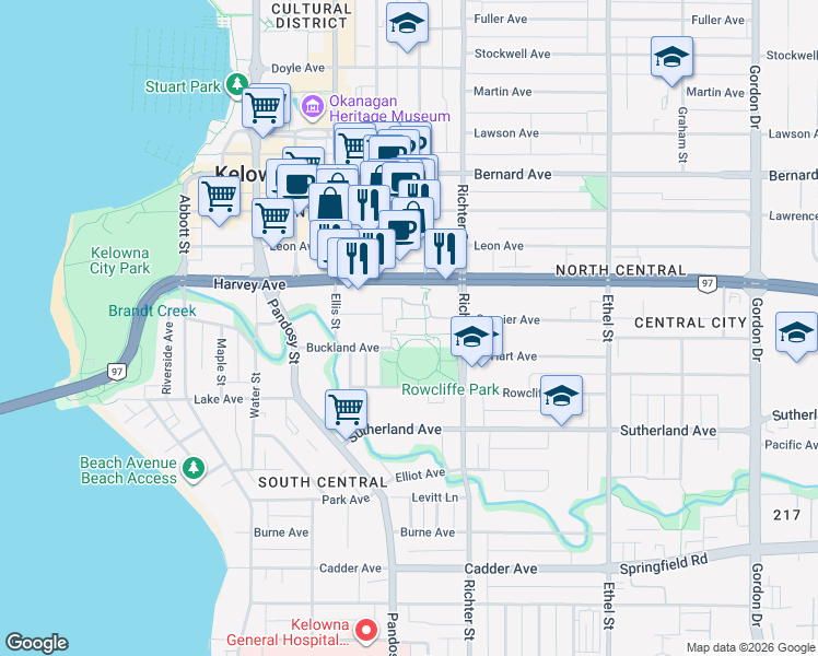 map of restaurants, bars, coffee shops, grocery stores, and more near 1775 Chapman Place in Kelowna