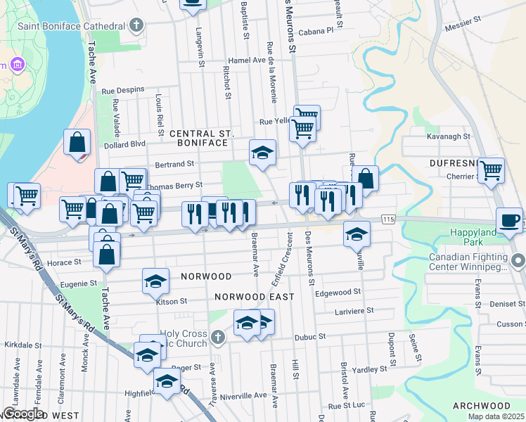 map of restaurants, bars, coffee shops, grocery stores, and more near 306 Goulet Street in Winnipeg