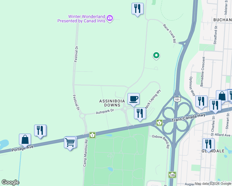 map of restaurants, bars, coffee shops, grocery stores, and more near 4065 Portage Avenue in Winnipeg