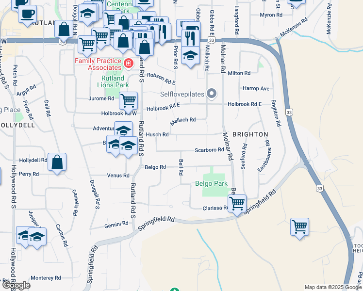map of restaurants, bars, coffee shops, grocery stores, and more near 260 Scarboro Road in Kelowna