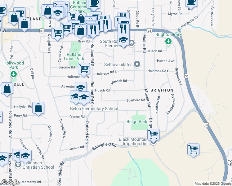 map of restaurants, bars, coffee shops, grocery stores, and more near 270 Husch Road in Kelowna