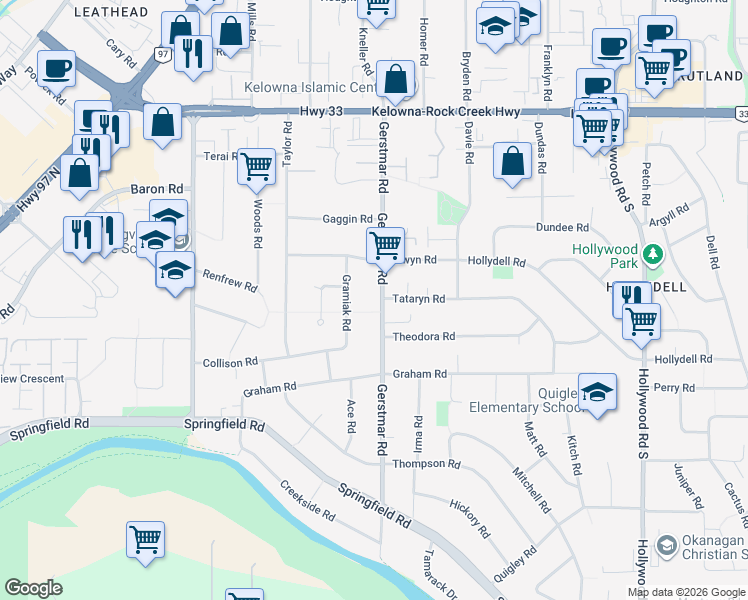 map of restaurants, bars, coffee shops, grocery stores, and more near 467 Gramiak Road in Kelowna