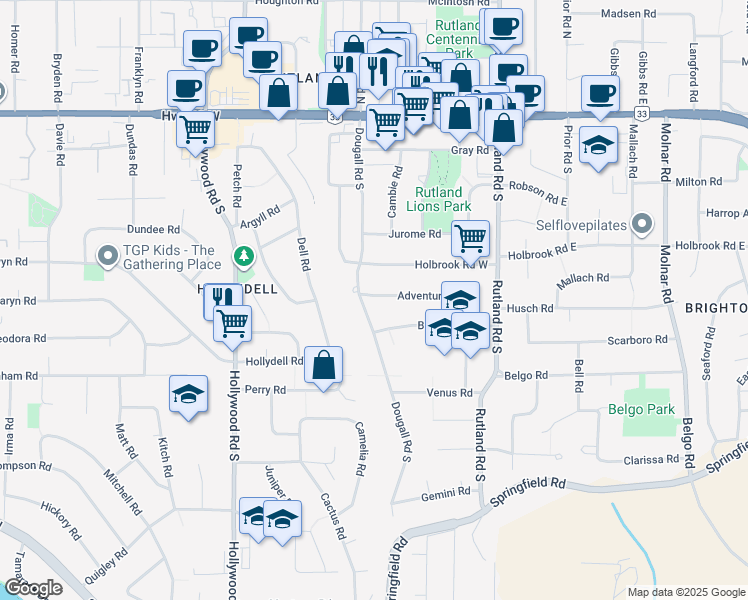 map of restaurants, bars, coffee shops, grocery stores, and more near 355 Adventure Road in Kelowna