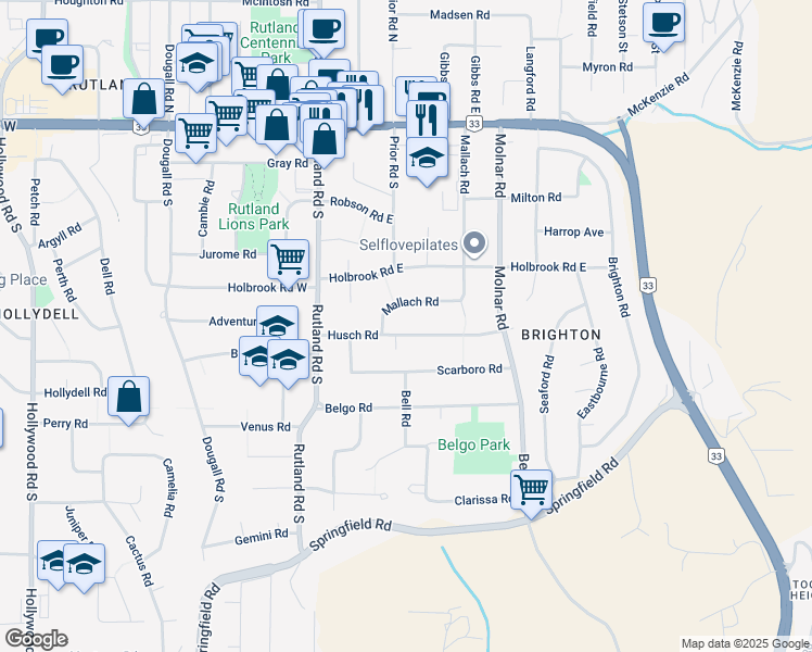 map of restaurants, bars, coffee shops, grocery stores, and more near 270 Husch Road in Kelowna