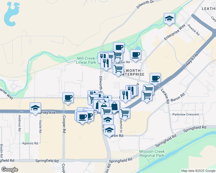 map of restaurants, bars, coffee shops, grocery stores, and more near 1655 Dilworth Drive in Kelowna