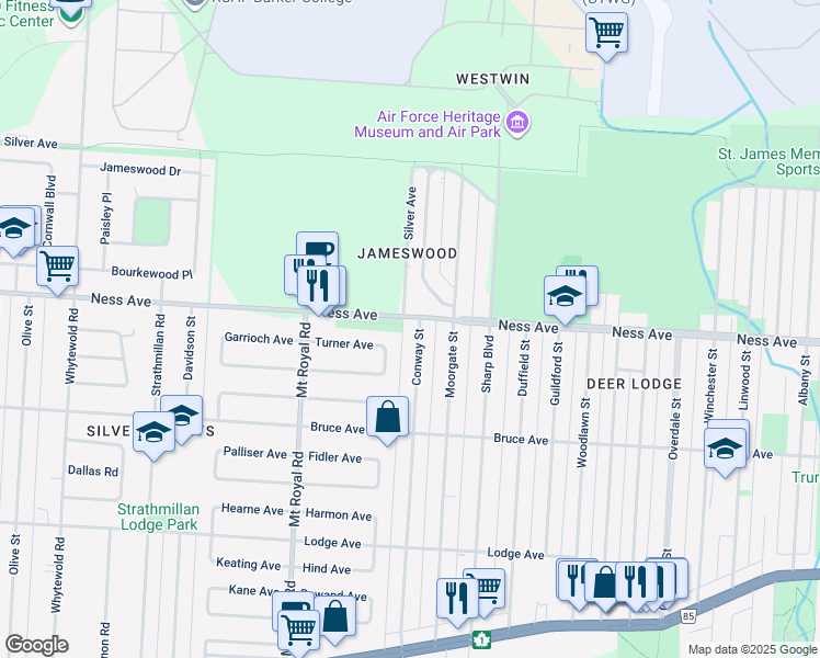 map of restaurants, bars, coffee shops, grocery stores, and more near 412 Conway Street in Winnipeg