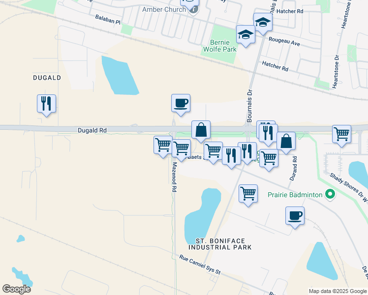 map of restaurants, bars, coffee shops, grocery stores, and more near 16 Mazenod Road in Winnipeg