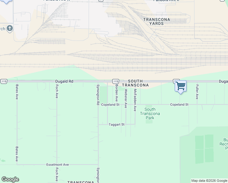 map of restaurants, bars, coffee shops, grocery stores, and more near 117 Borden Avenue in Winnipeg