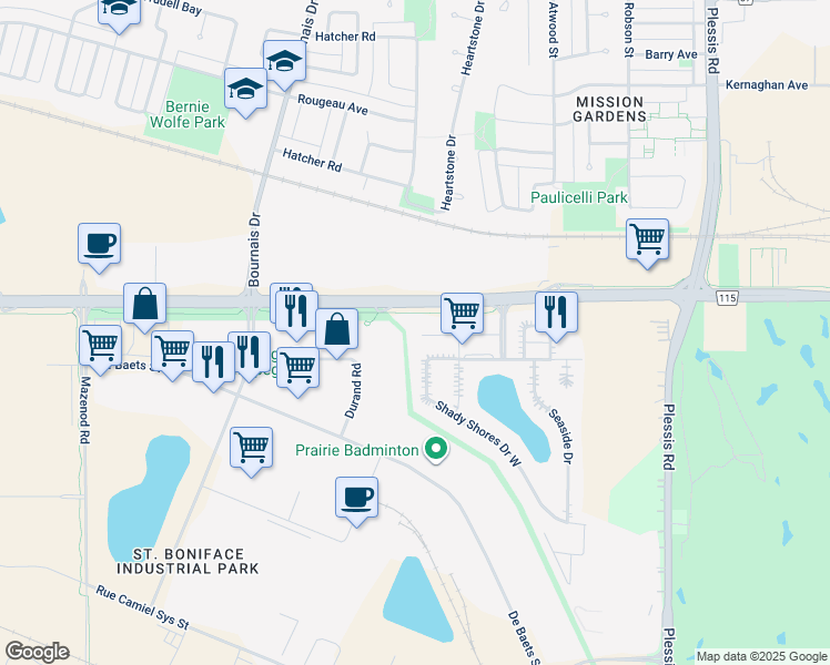 map of restaurants, bars, coffee shops, grocery stores, and more near 20 Guy Savoie Drive in Winnipeg