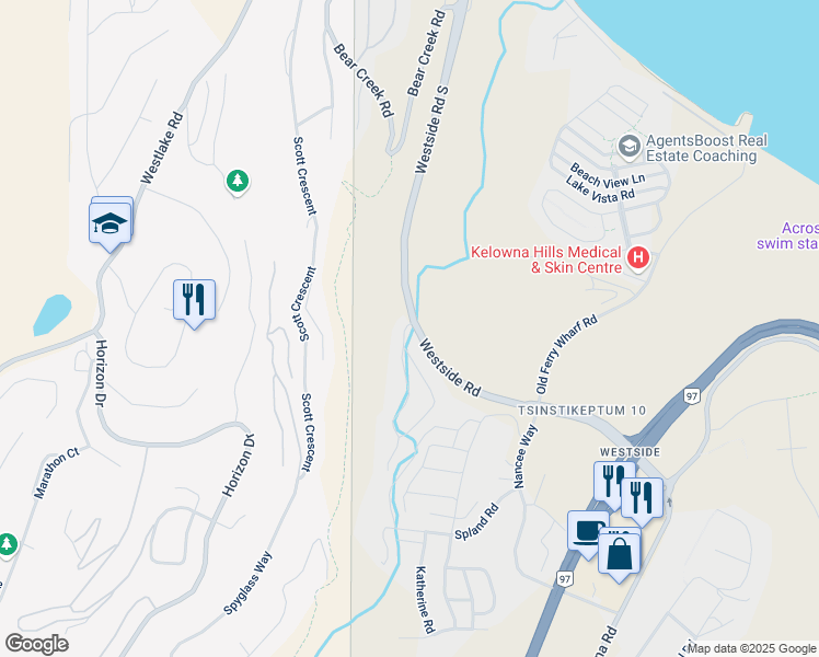 map of restaurants, bars, coffee shops, grocery stores, and more near in Central Okanagan