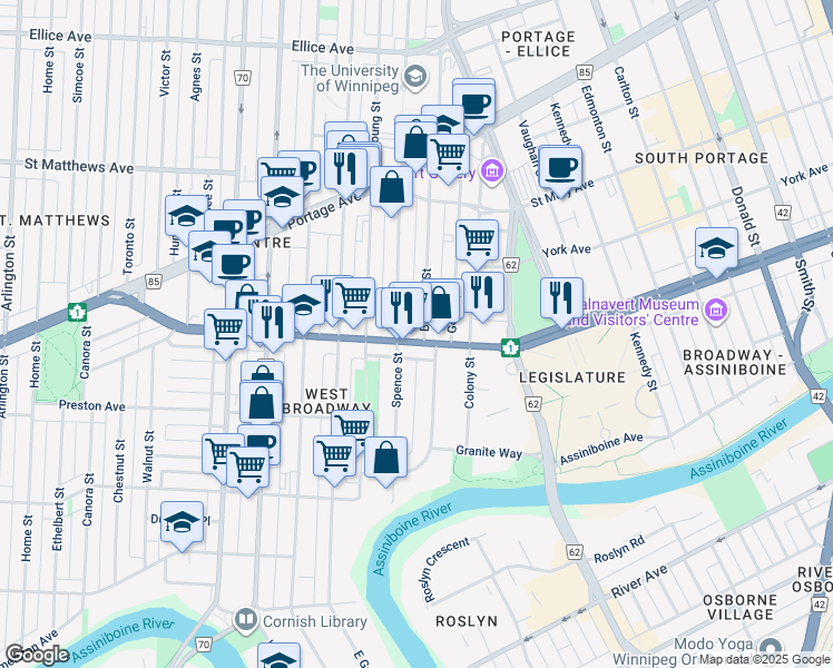 map of restaurants, bars, coffee shops, grocery stores, and more near 584 Trans-Canada Highway in Winnipeg