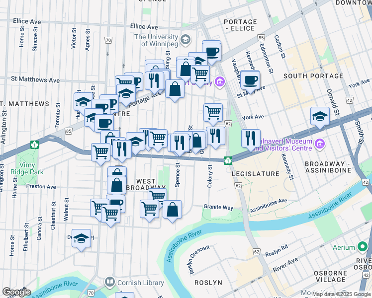 map of restaurants, bars, coffee shops, grocery stores, and more near 584 Trans-Canada Highway in Winnipeg