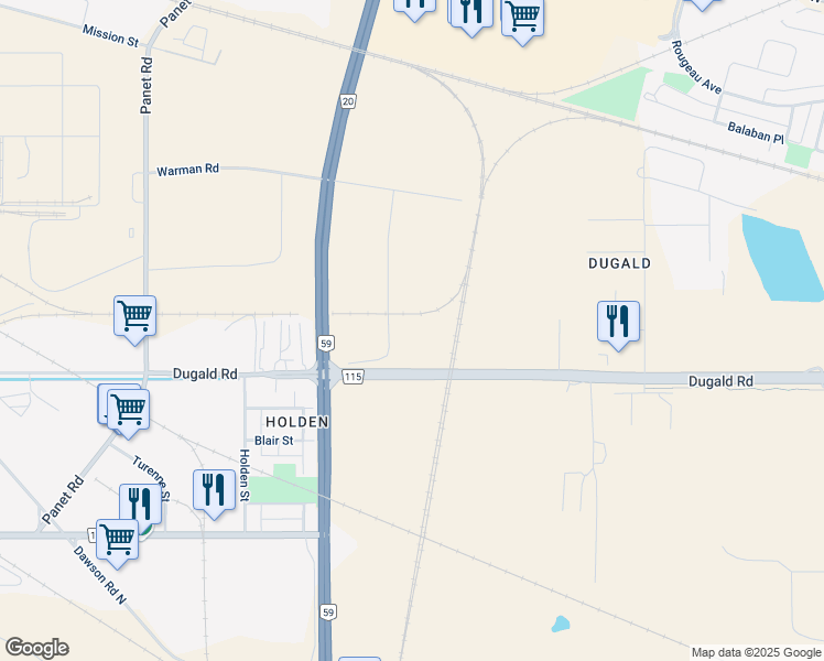 map of restaurants, bars, coffee shops, grocery stores, and more near 105 Softley Road in Winnipeg